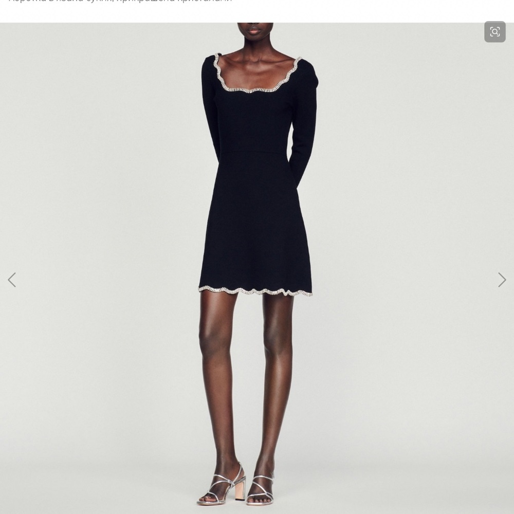 Sandro Round Neck Flare Dress Rhinestone Fit A-line Mini Dress for LadiesSandro - Picture 2 of 9